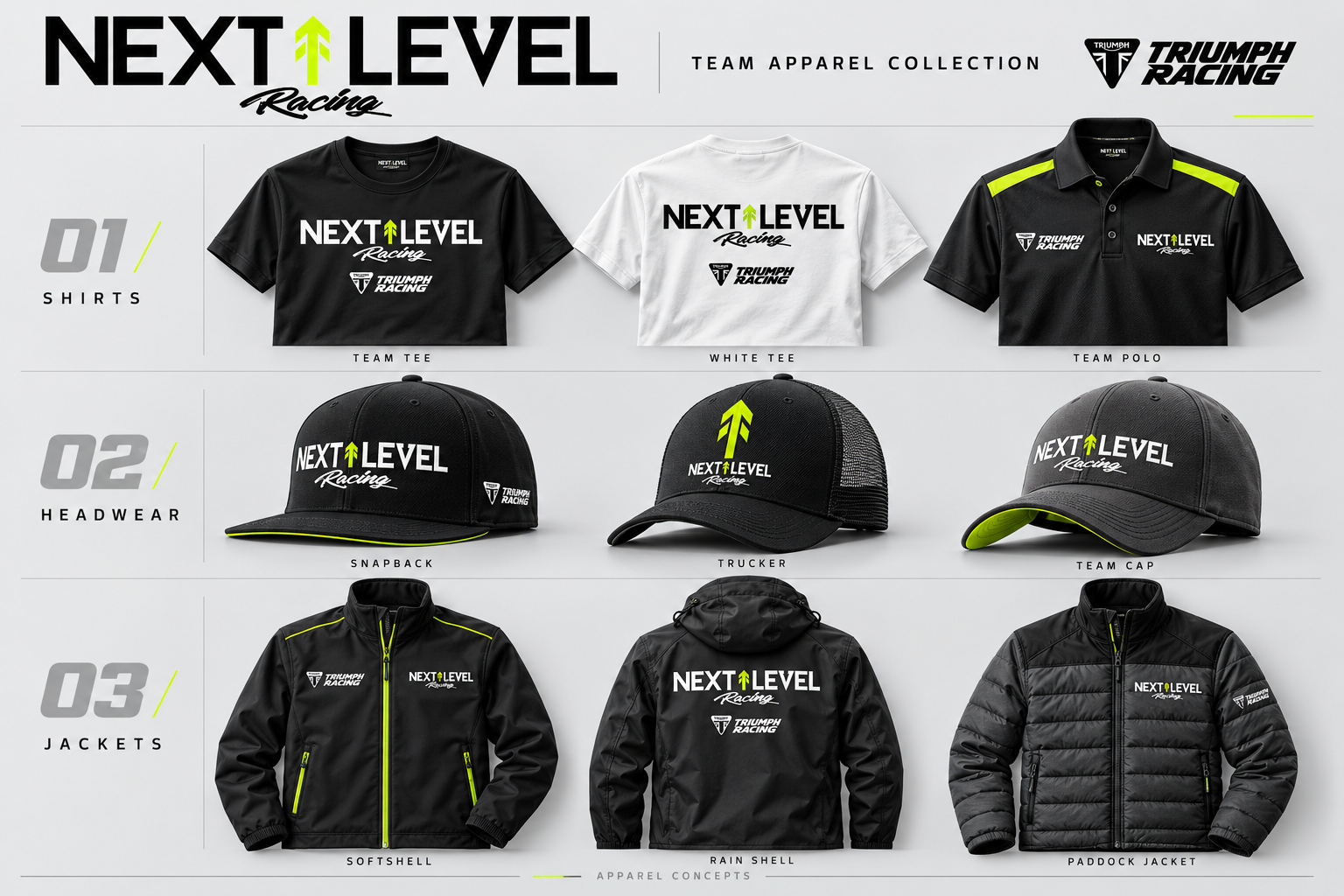Next Level Racing Team Apparel Collection — Shirts, Headwear, and Jackets